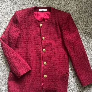 Geoffrey Alexander Elegant Red Textured Wool Blazer with Gold Buttons